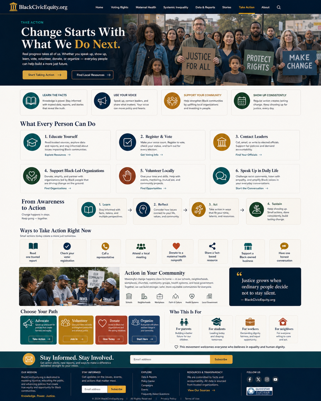 Take Action page for BlackCivicEquity.org